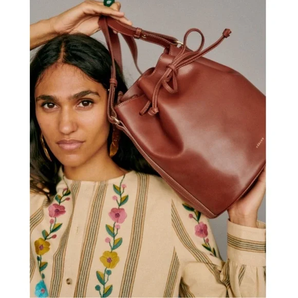 SEZANE Yellow Ecru Pink Striped Floral Embroidered Button Down Aina Blouse Shirt - Picture 12 of 16